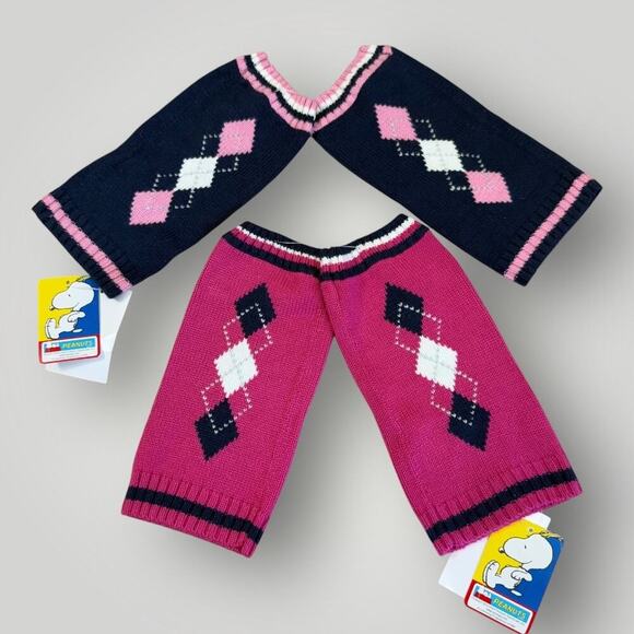 Peanuts Wool Blend Knitted Socks Calf Leg Warmers 2 Pairs Set One Size Pink Navy - Picture 7 of 11